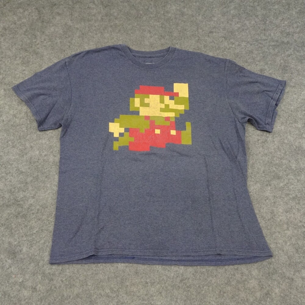 Super Mario T Shirt Mens Large 2014 Blue Graphic On Front Red Yellow